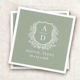 Modern Monogram Wedding Sage Green Crest Napkin