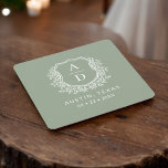 Modern Monogram Wedding Sage Green Crest Square Paper Coaster<br><div class="desc">Add an elegant touch to your celebration with the Modern Monogram Wedding Crest Square Paper Coaster. Featuring a sophisticated monogram crest design, these coasters are perfect for weddings, engagement parties, or bridal showers. The stylish square shape and high-quality, absorbent paper protect surfaces while enhancing your decor. Personalise with your initials...</div>