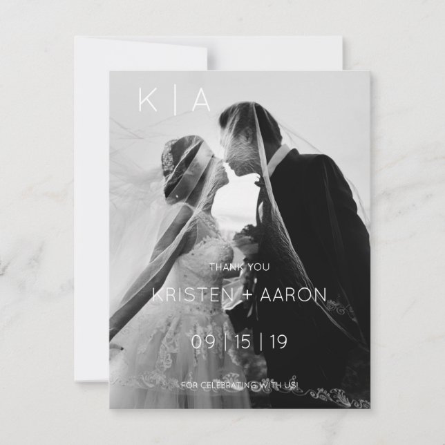 Modern Monogram Wedding Thank You Card (Front)