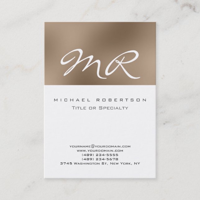 Modern Monogram White Beige Clean Business Card (Front)