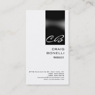 Modern Monogram White Black Plain Business Card