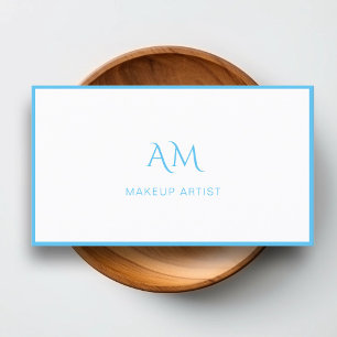 Modern, Monogram, White, Blue Business Card