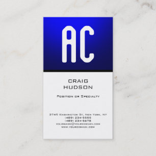 Modern Monogram White Blue Plain Business Card