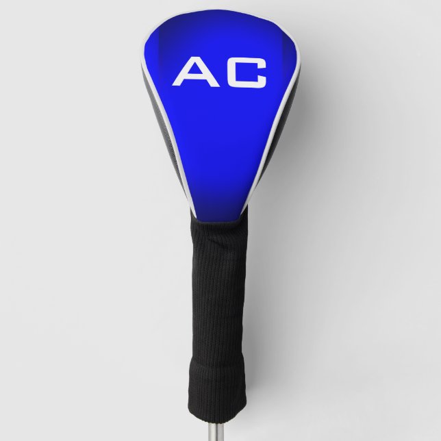 Modern Monogram White Blue Plain Golf Head Cover (Front)