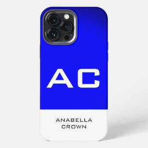 Modern Monogram White Blue Plain iPhone 13 Pro Max Case