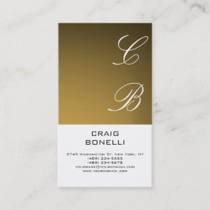 Modern Monogram White Gold Plain Business Card