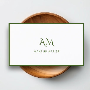 Modern, Monogram, White, Green Business Card