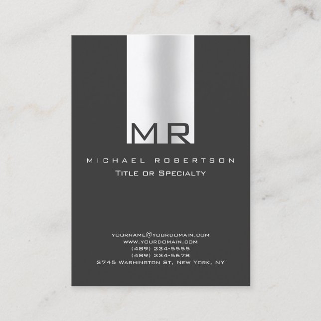 Modern Monogram White Grey Clean Business Card (Front)