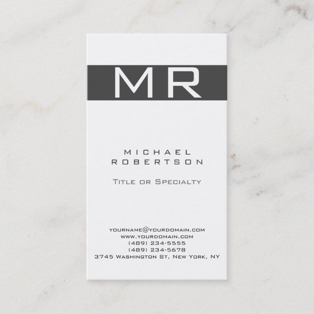 Modern Monogram White Grey Stripe Business Card (Front)