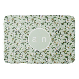 Modern Monogram White Magnolia Bath Mat