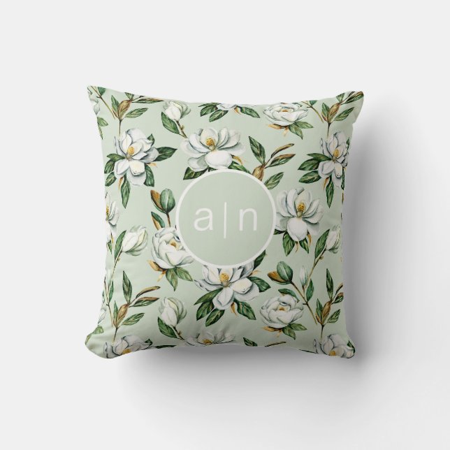 Modern Monogram White Magnolia  Cushion (Front)