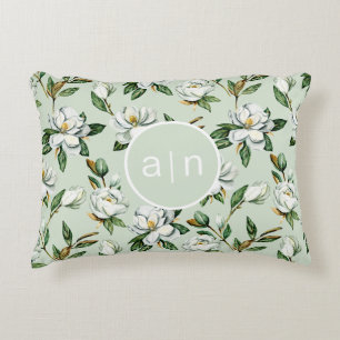 Modern Monogram White Magnolia Decorative Cushion