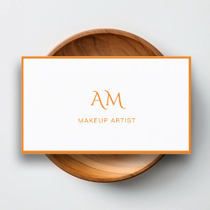 Modern, Monogram, White, Orange Business Card
