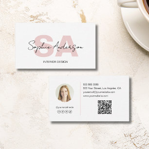 Modern Monogram White Pink Professional Business Card