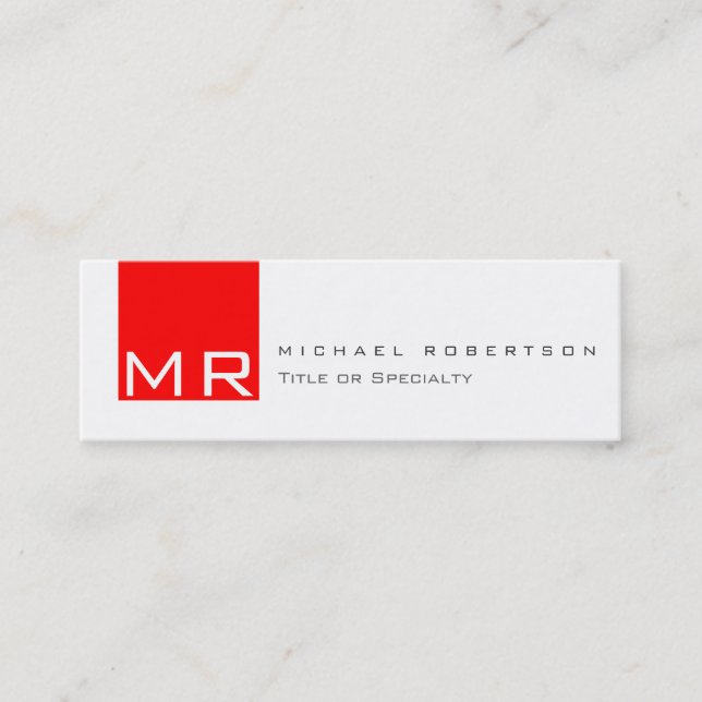 Modern Monogram White Red Clean Business Card (Front)