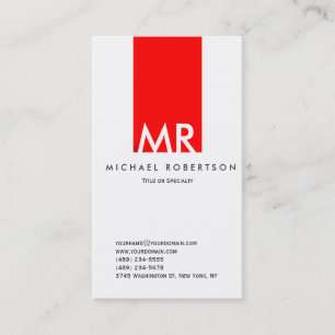 Modern Monogram White Red Clean Business Card