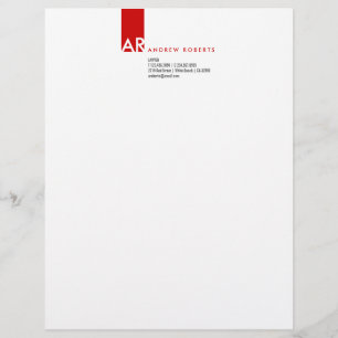 Modern Monogram White Red Clean Top Letterhead