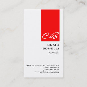 Modern Monogram White Red Plain Business Card