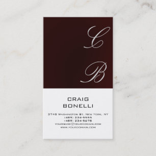 Modern Monogram White Red Plain Business Card