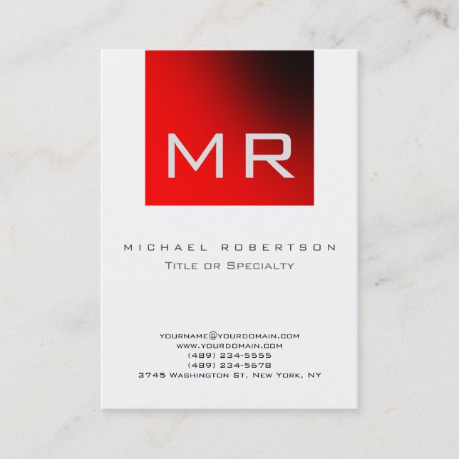 Modern Monogram White Red Stripe Business Card (Front)