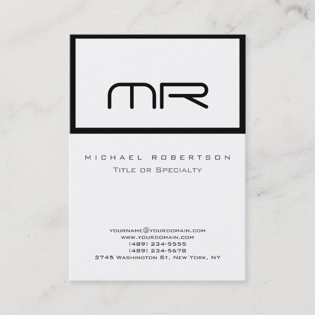 Modern Monogram White Trendy Business Card (Front)