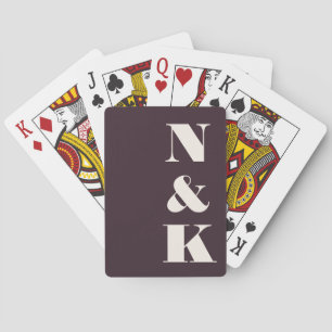 Modern Monogram Winter Plum Custom Wedding Playing Cards