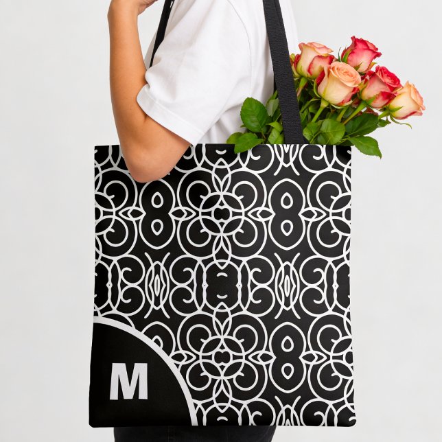 Modern Monogram With Geometric Loop Pattern Tote Bag (Your letter, your tote so come on and customize it)