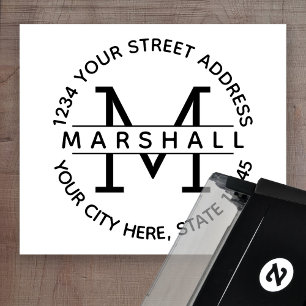 Modern Monogram with Name and Return Address Self-inking Stamp