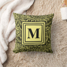 Modern Monogram Yellow and Black Foliage Pattern
