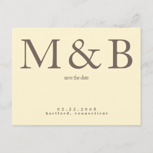 Modern Monogram Yellow & Brown Save the Date Postcard