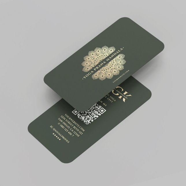 Modern Monogram Yoga Instructor Green Gold Mandala Business Card (Modern Monogram Yoga Instructor Green Gold Mandala Business Card
)