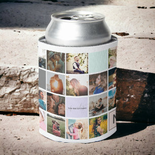 Modern monogram your family 16 photo collage grid can cooler