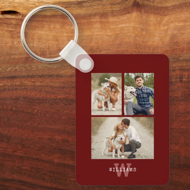 Modern Monogrammed  4 Photo Gallery Key Ring (Front)