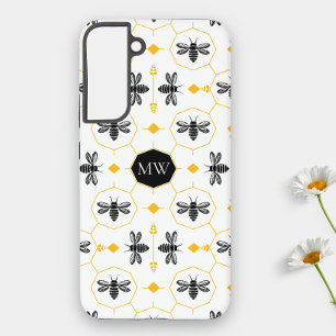 Modern Monogrammed Bee Black Yellow Honeycomb Chic Samsung Galaxy Case