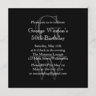 Modern Monogrammed Birthday Invitation (black)