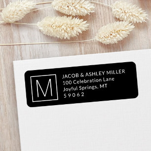 Modern Monogrammed Black and White Return Address