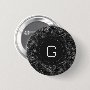 Modern Monogrammed Black Faux Glitter Pattern 6 Cm Round Badge