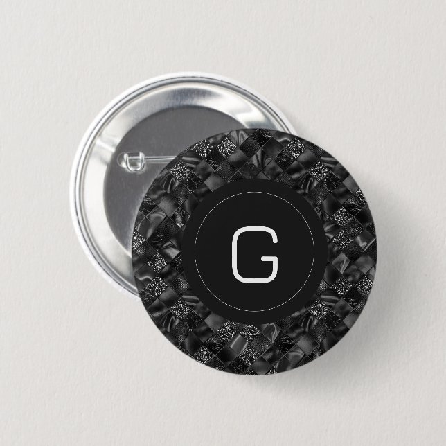 Modern Monogrammed Black Faux Glitter Pattern 6 Cm Round Badge (Front & Back)