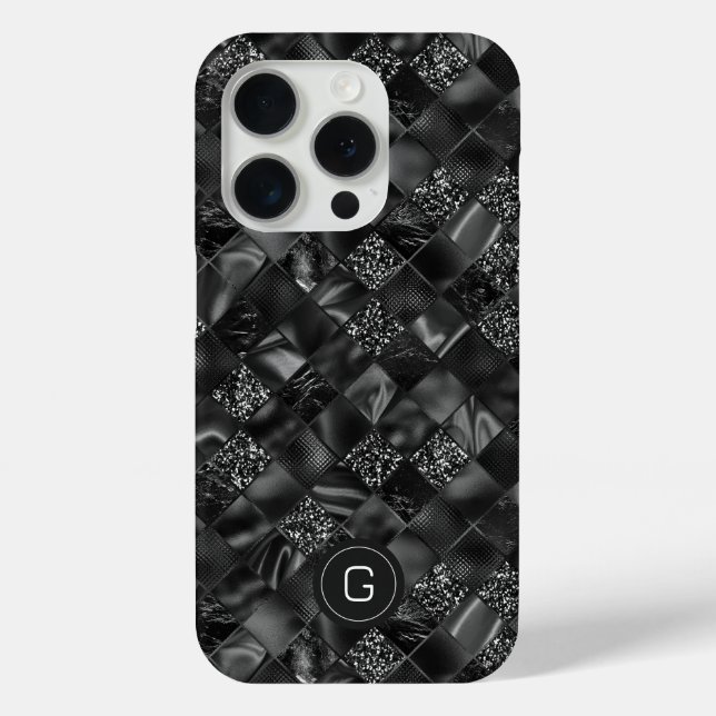 Modern Monogrammed Black Faux Glitter Pattern Case-Mate iPhone Case (Back)