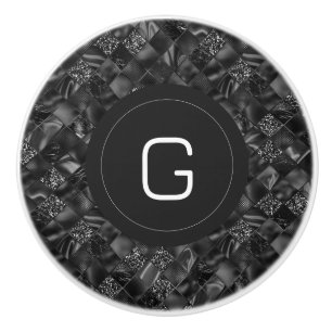 Modern Monogrammed Black Faux Glitter Pattern Ceramic Knob