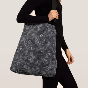 Modern Monogrammed Black Faux Glitter Pattern Crossbody Bag