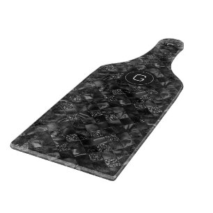 Modern Monogrammed Black Faux Glitter Pattern Cutting Board