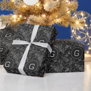 Modern Monogrammed Black Faux Glitter Pattern Wrapping Paper