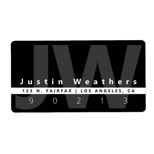 Modern Monogrammed | Black White & Grey Address (Front)