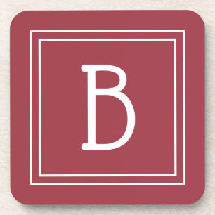 Modern Monogrammed Crimson Red & White Initial Coaster