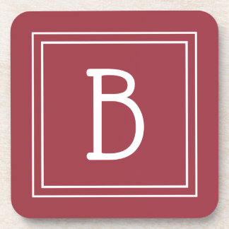 Modern Monogrammed Crimson Red & White Initial Coaster