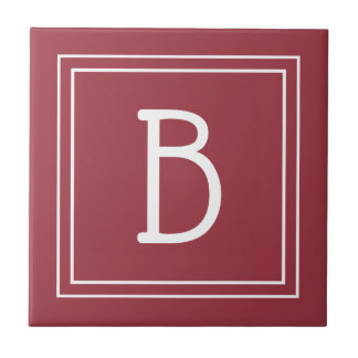 Modern Monogrammed Crimson Red & White Initial Tile
