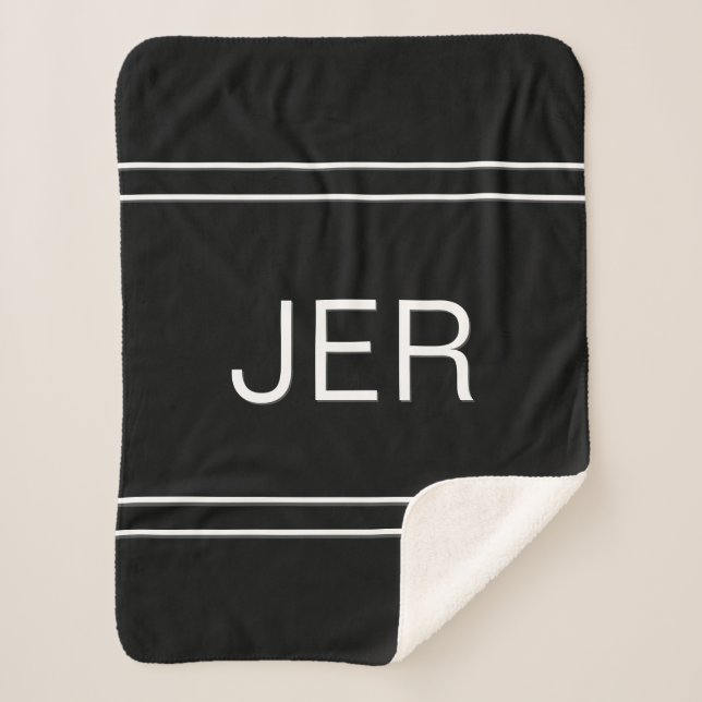 Modern Monogrammed Custom Initials Black & White Sherpa Blanket (Front)