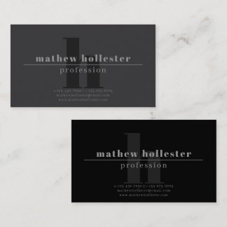 Modern Monogrammed, Dual Sided, Dark Grey & Black Business Card
