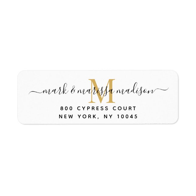 Modern Monogrammed Gold Newlywed Return Address (Front)